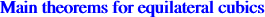 Main theorems for equilateral cubics